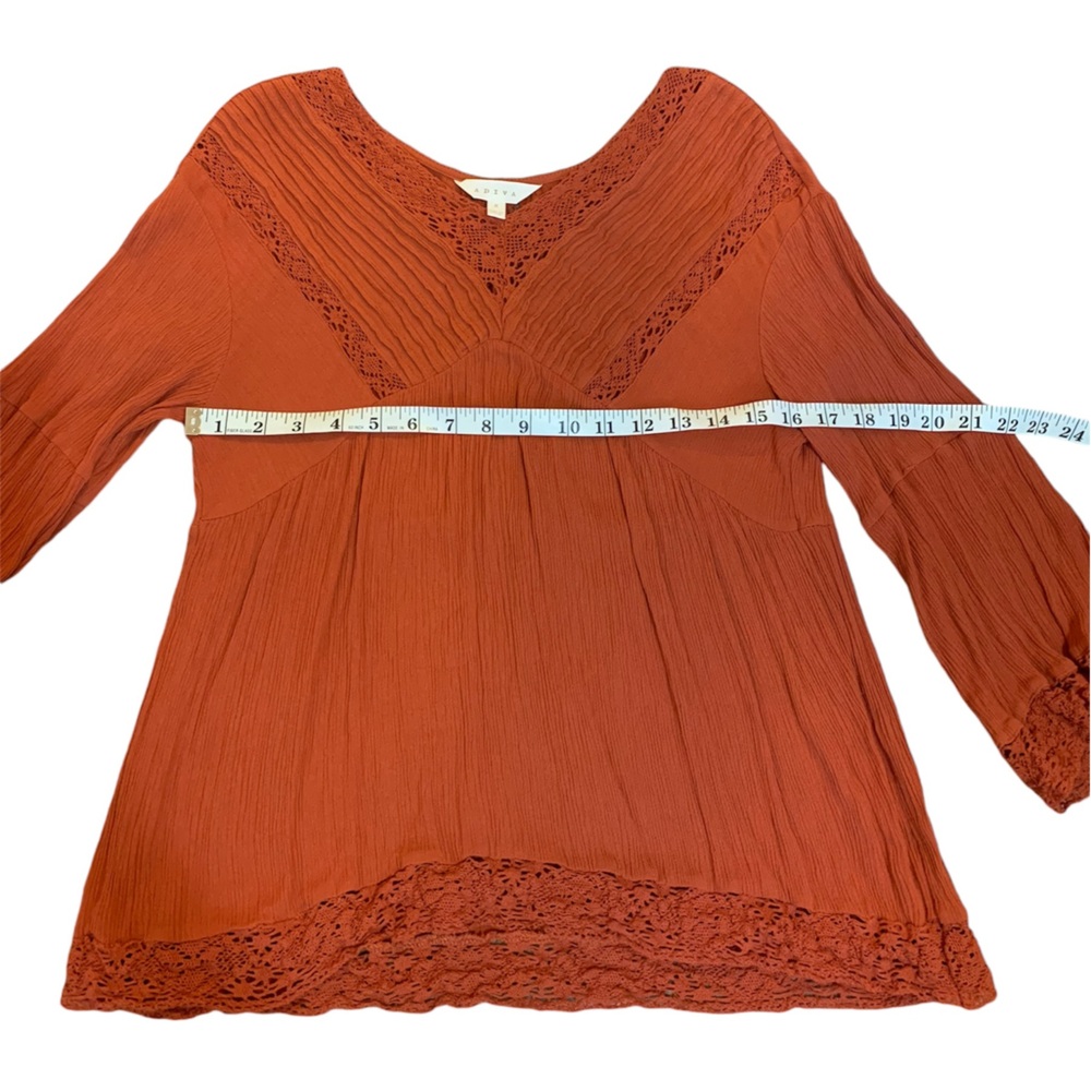 Adiva Burnt Orange Bell Sleeve Lace Detail Crepe Flowy Top Women’s Medium - Picture 4 of 7